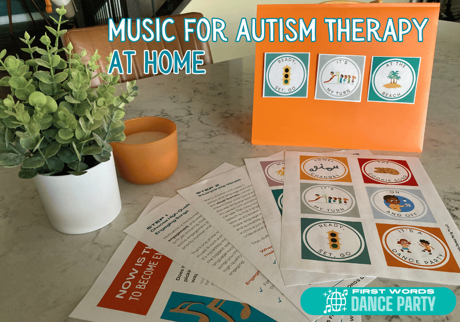 A guide and song boards for music for autism therapy.