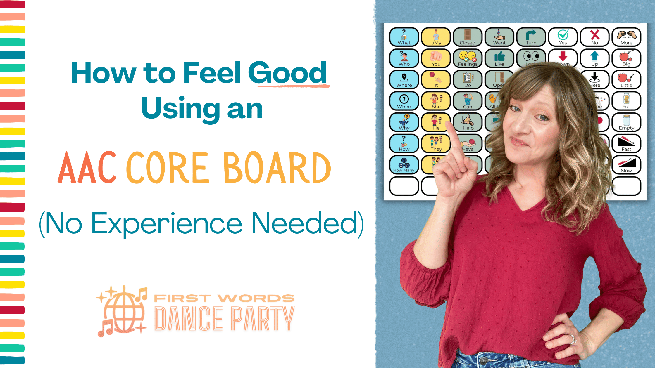 A teacher modeling language with an aac core board.