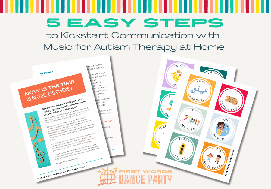 A guide and song boards for music for autism therapy.