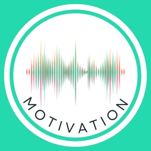 Colorful sound wave within a white circle on a green square stating motivation for kids delayed in speech 