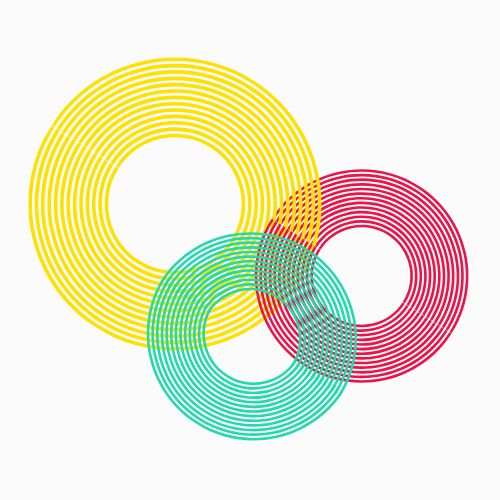 Three small colorful interconnected rings within First Words Dance Party strategies for expressive language problems testimonial