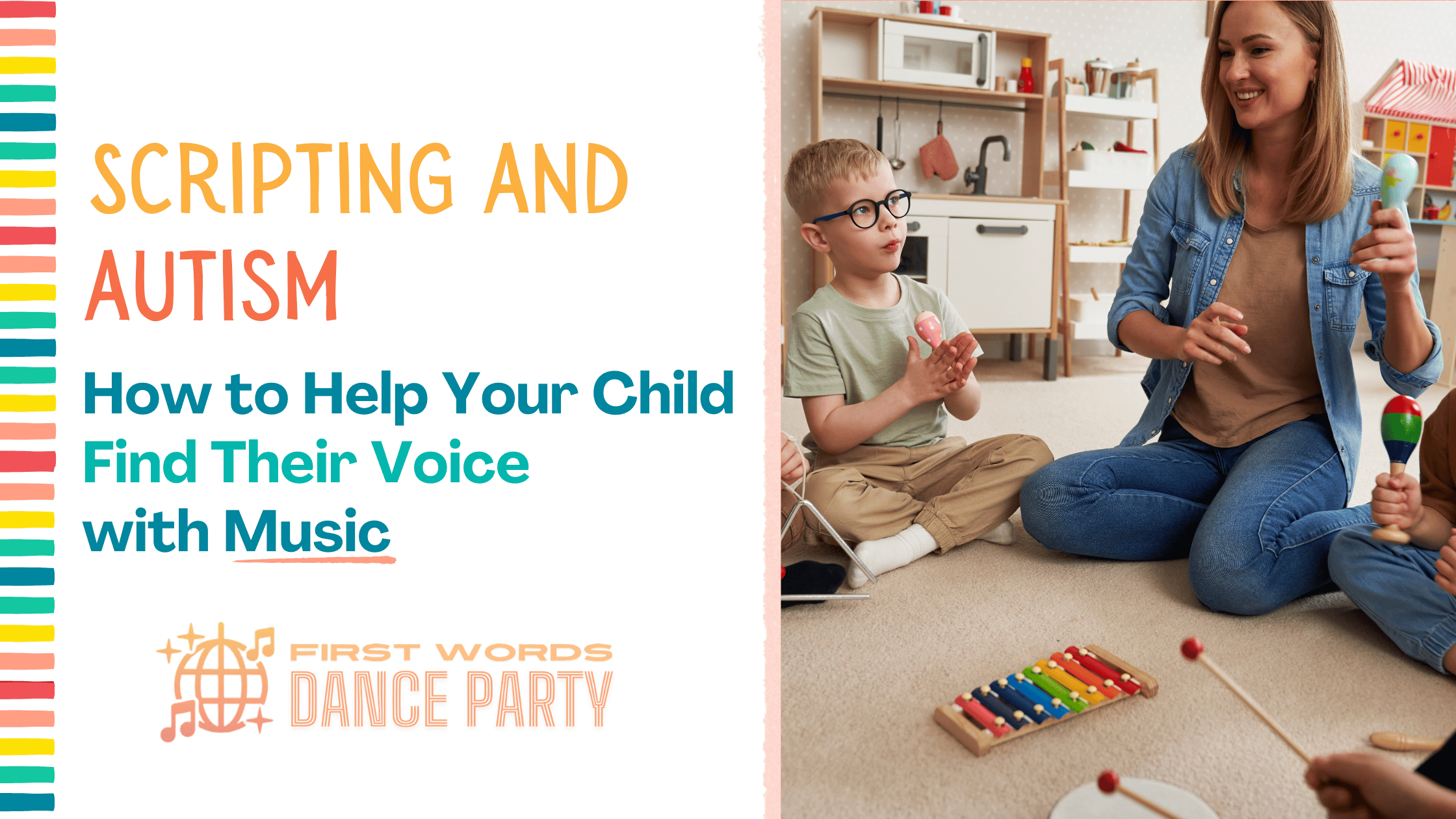 A teacher singing songs with young children to support scripting and autism.