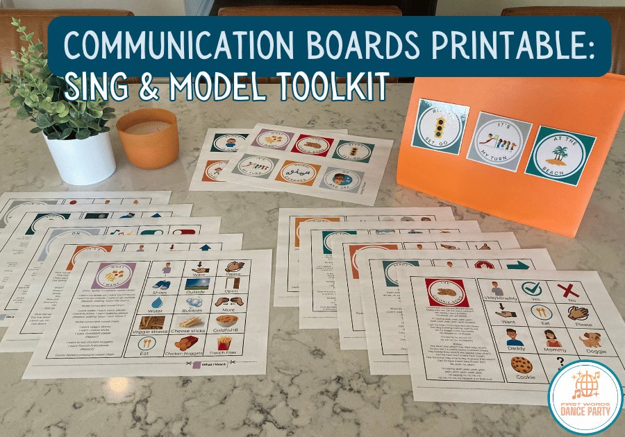 A communication boards printable sing and model toolkit for parents of children with speech delays and language disorders.