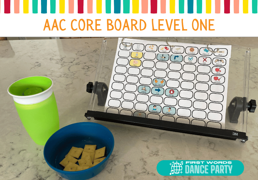 An AAC core board for a child who uses AAC to communicate.