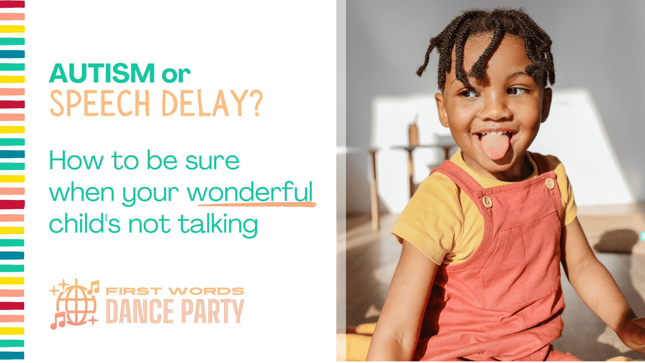 A smiling child with either autism or speech delay.