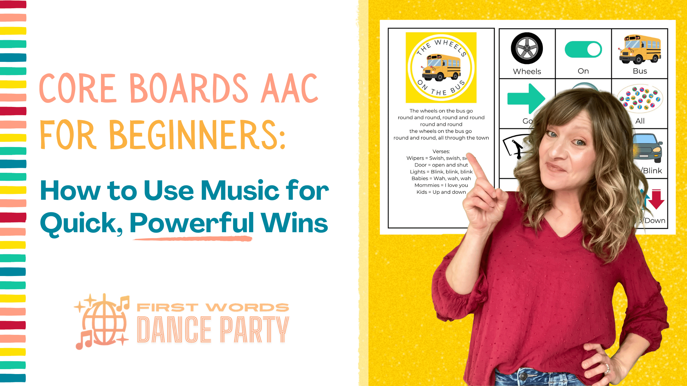 An early intervention teacher demonstrating how core boards aac and a favorite children's song can provide powerful AAC support. 